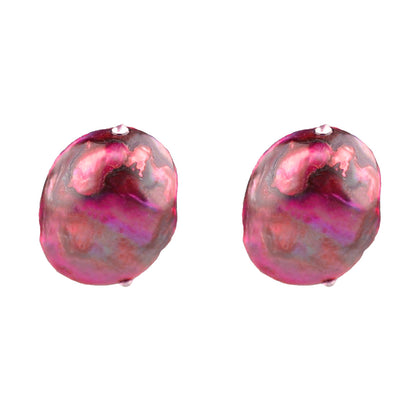 Paarse zoetwater parel oorknoppen met sterling zilver (925) vooraanzicht | Little Bling Bold Purple Pearl