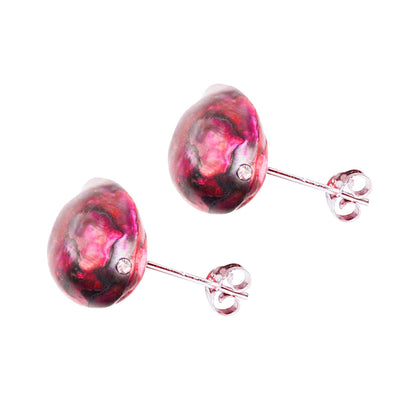 Paarse zoetwater parel oorknoppen met sterling zilver (925) zijaanzicht | Little Bling Bold Purple Pearl