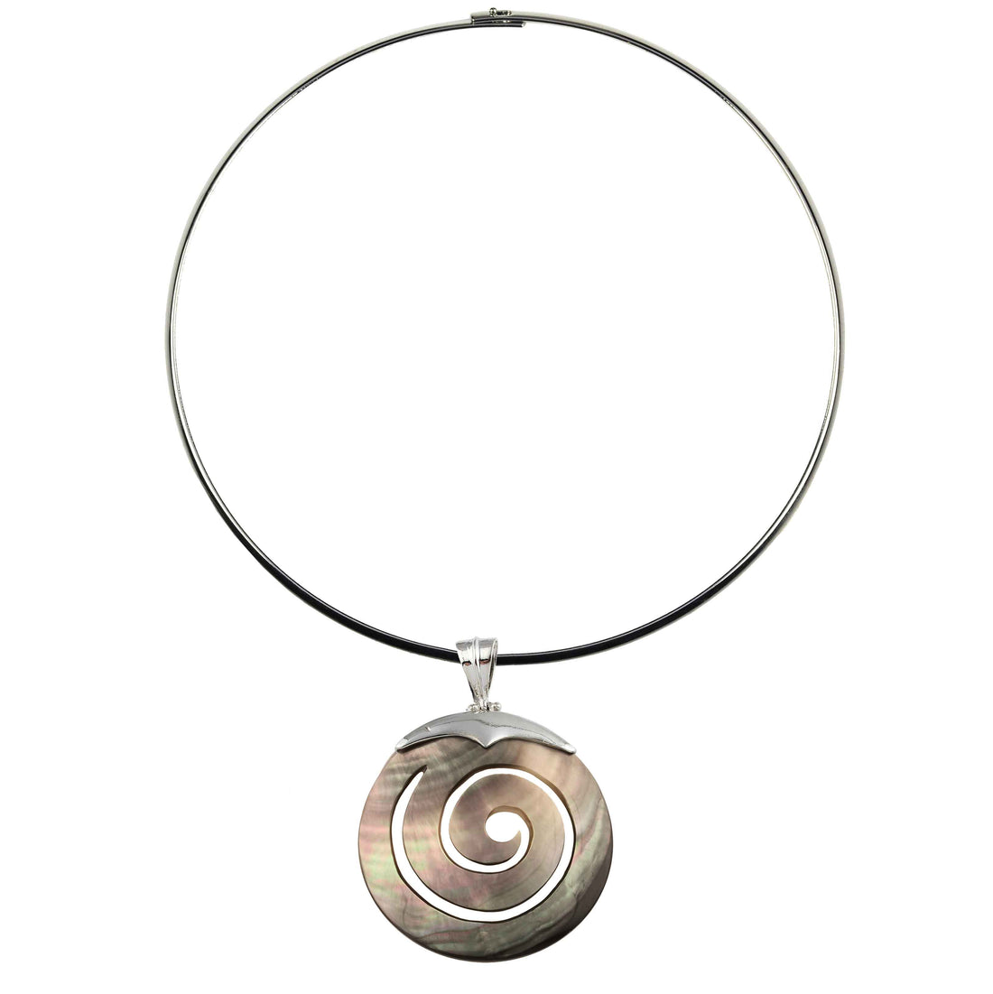 Parelmoeren choker ketting met parelmoeren hanger | Spiral Black Shell