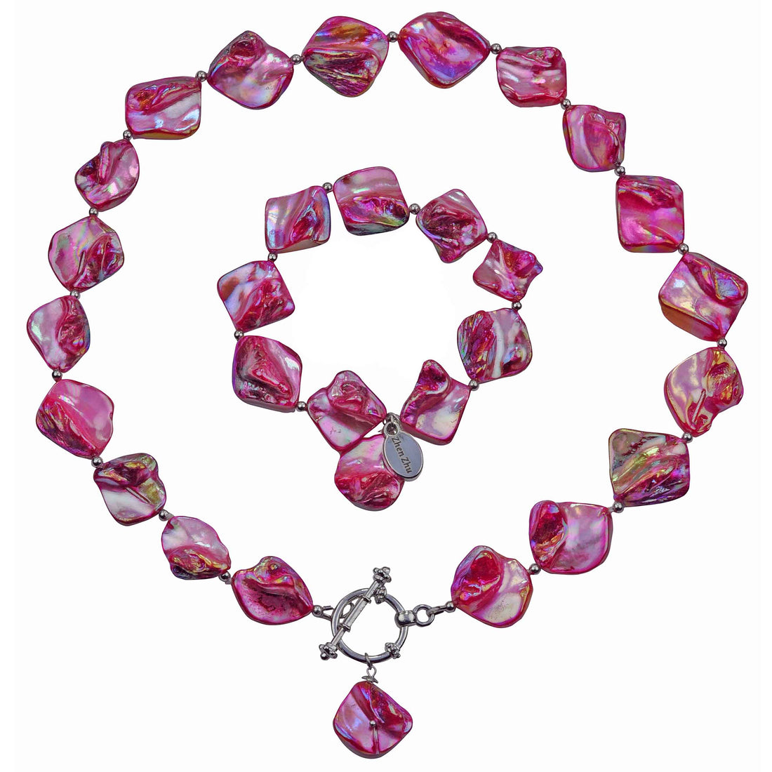Pink gekleurde parelmoeren schelpen set bestaande uit parelmoeren ketting en armband | set Shell AB Pink