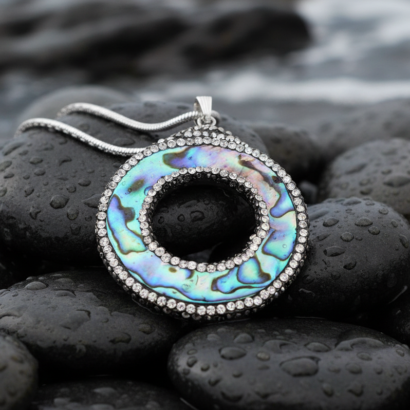 Bright Abalone Donut ketting vierkant