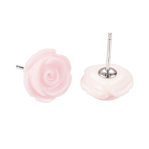 Roze parelmoeren oorbellen in bloem vorm met sterling zilver 925 | Pink Rose