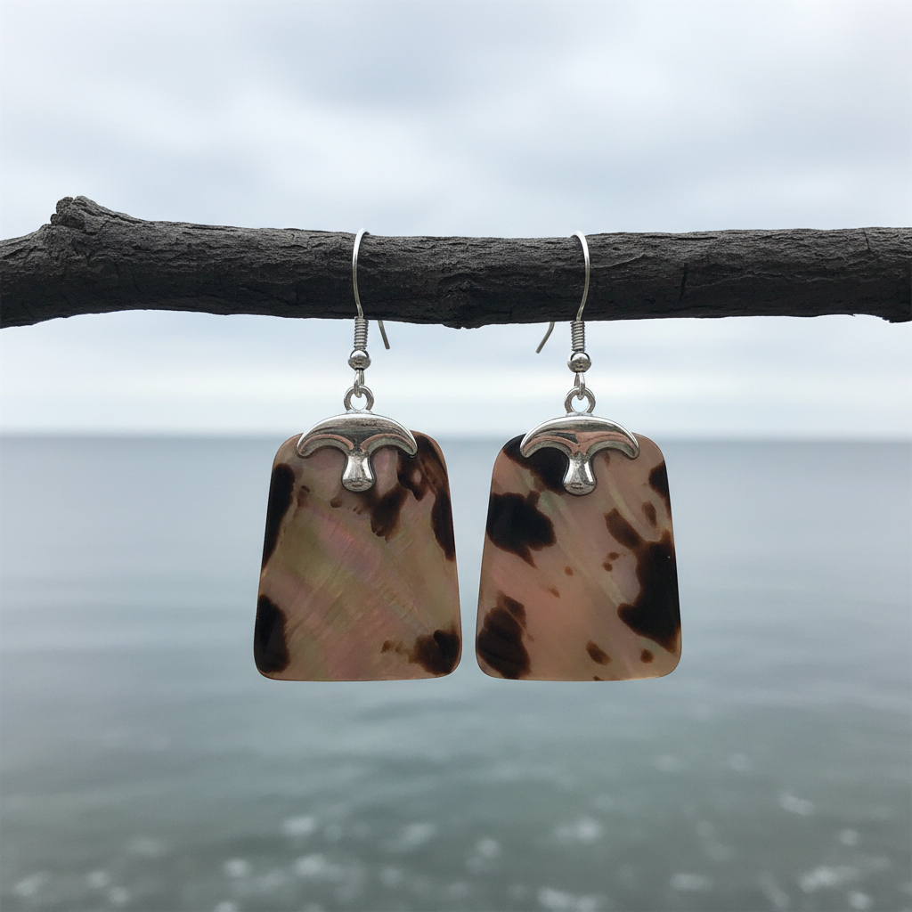 Bruine parelmoeren oorbellen met sterling zilver 925 hangend aan takje | Shell Panther Braun