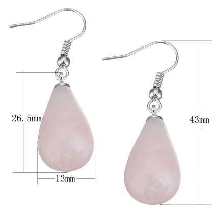 Maten van roze edelstenen oorbellen met rozenkwarts in druppel vorm en sterling zilver (925) met maatindicatie | Rosé Quartz Big Drop