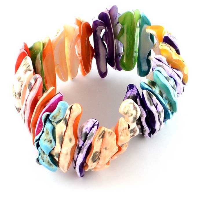 Bont gekleurd schelpen armband | Elastisch | Mexico