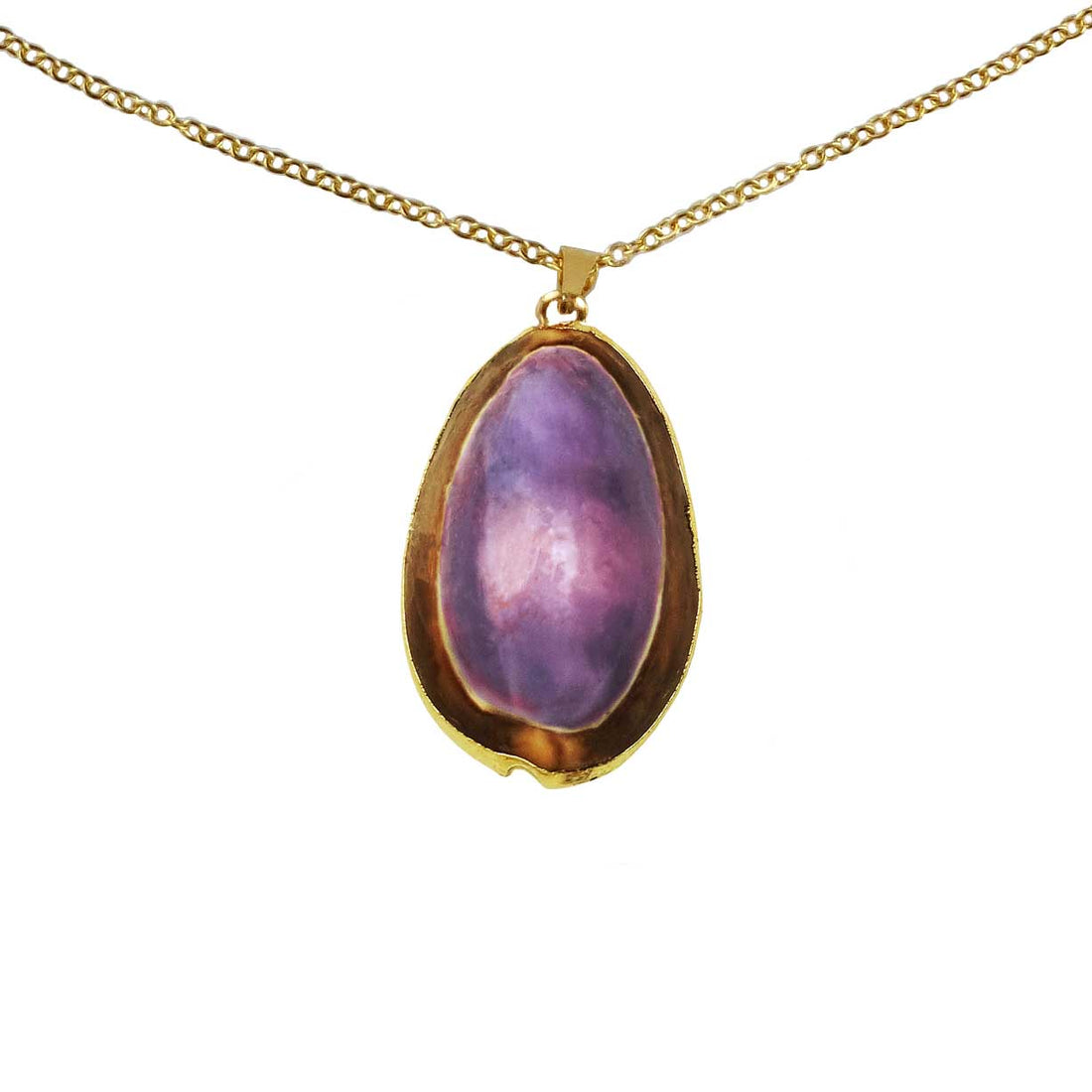 Paarse schelpen ketting met hanger en goud edelstaal | Shell Cowrie Purple