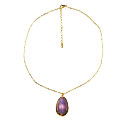 Paarse schelpenketting met schelpen hanger aan goud edelstalen ketting | Shell Cowrie Purple