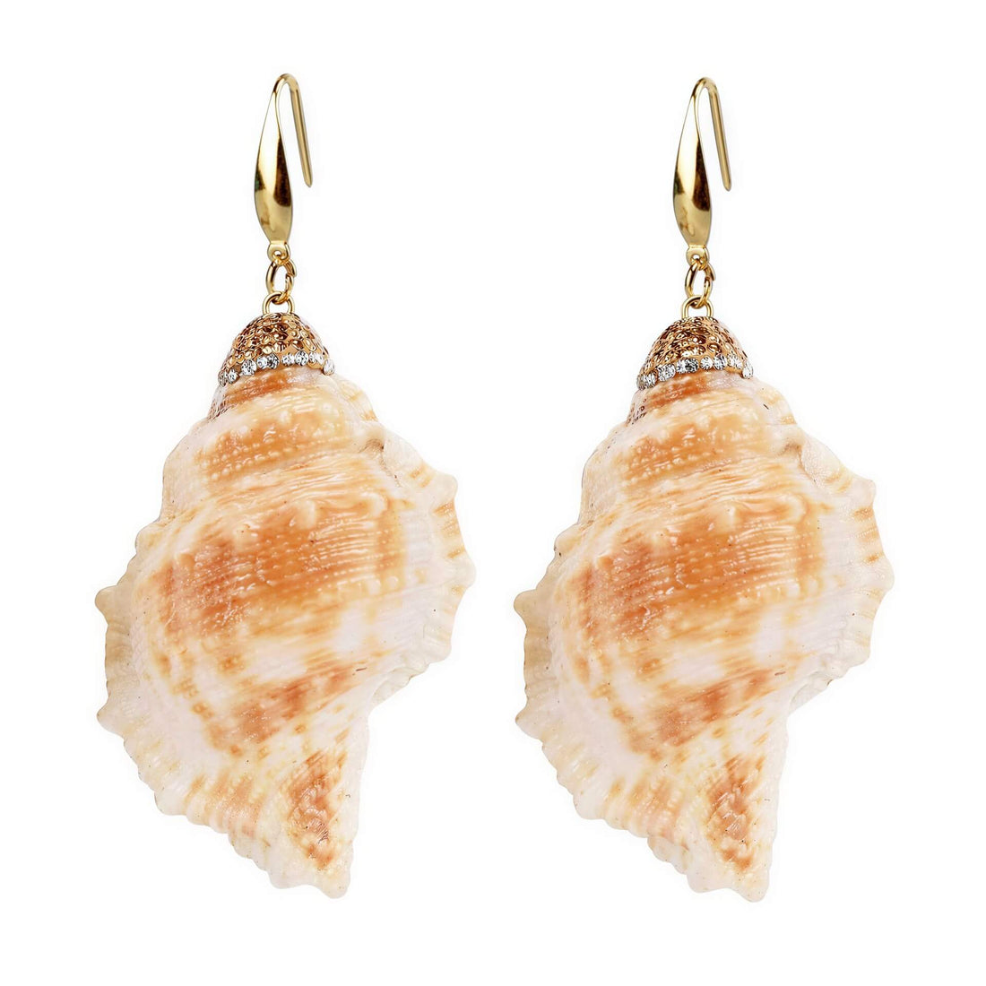 Grote licht gewicht schelpen oorbellen met goud edelstaal | Bright Golden Spiral Shell