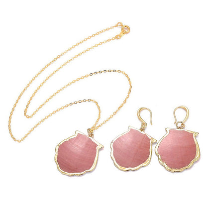 Roze schelpen sieraden set bestaande uit schelpen ketting en schelpen oorbellen met roze Shell schelp en goud edelstaal | set Gold Sea Shell Pink