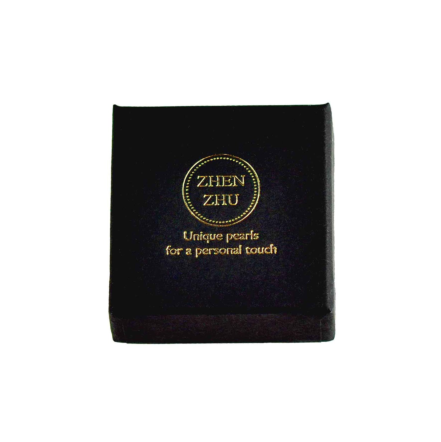 Zwart sieraden doosje met gouden logo Zhen Zhu | Parel oorbellen Bling Mea Lea Small