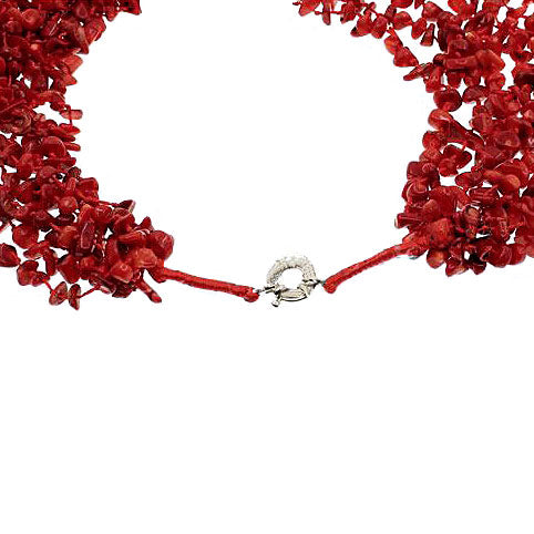 Slotje van rood koralen ketting met 8 strengen rood koraal | Big Coral Chip