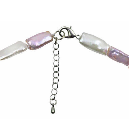 Slotje van zoetwater parelketting met rechthoekige witte, zalm en roze parels en sterling zilver (925) | Pearl Rectangle Soft Colors