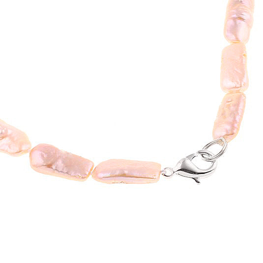 Slotje van zoetwater parelketting met zalm kleurige parels en sterling zilver | Pearl Rectangle Peach