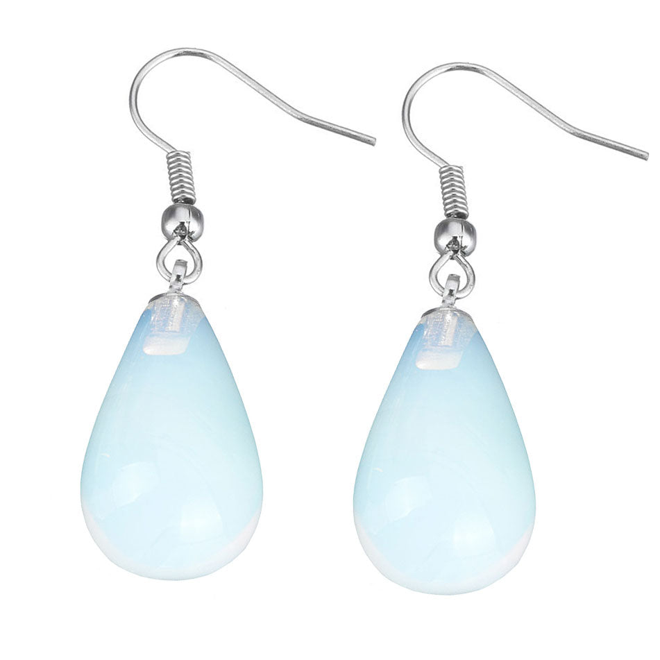 Licht blauwe edelstenen oorbellen met zeeopaal en sterling zilver | Sea Opal Big Drop