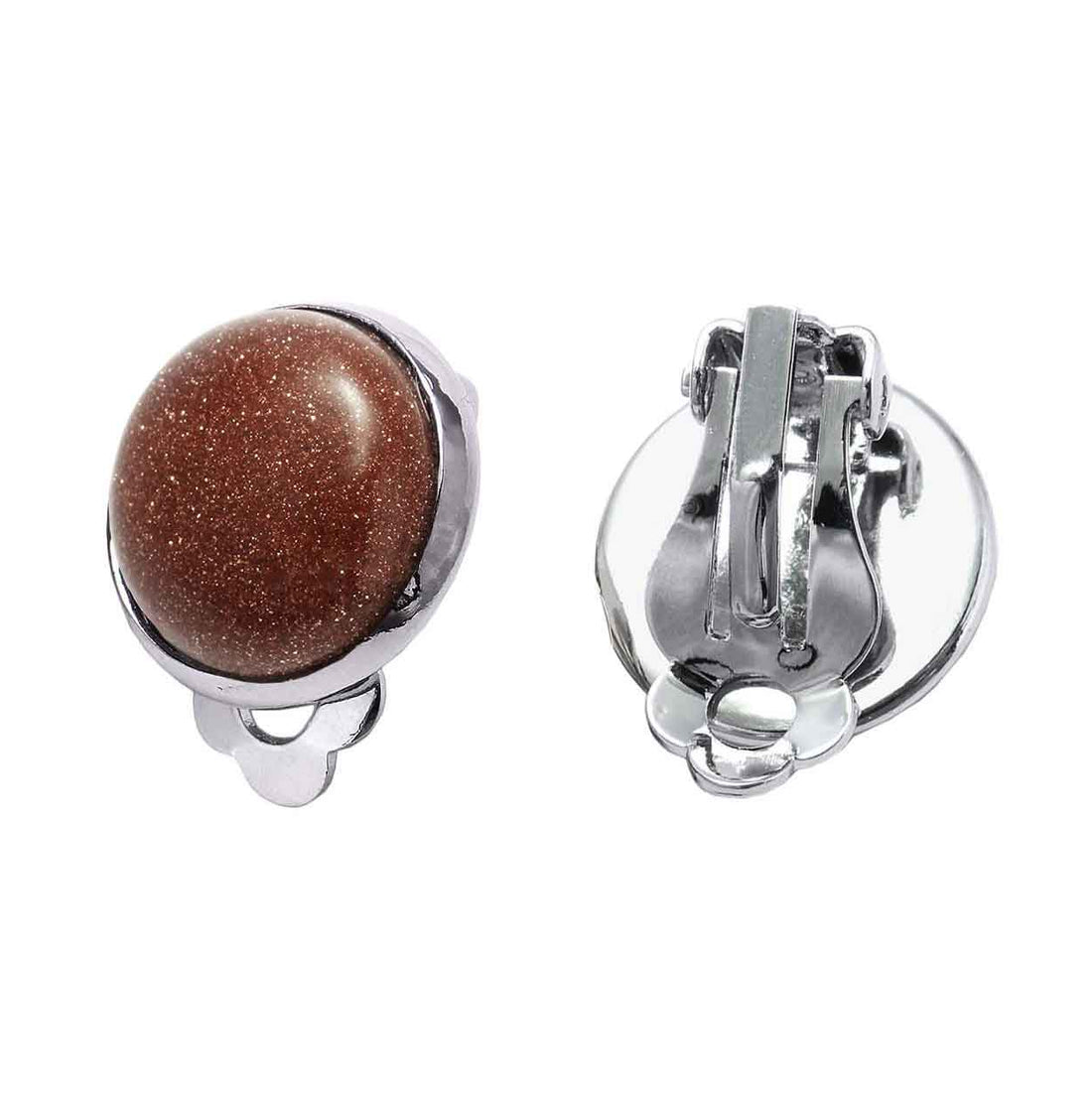 Bruine edelstenen clips oorbellen met goudsteen | Goldstone Clips Two