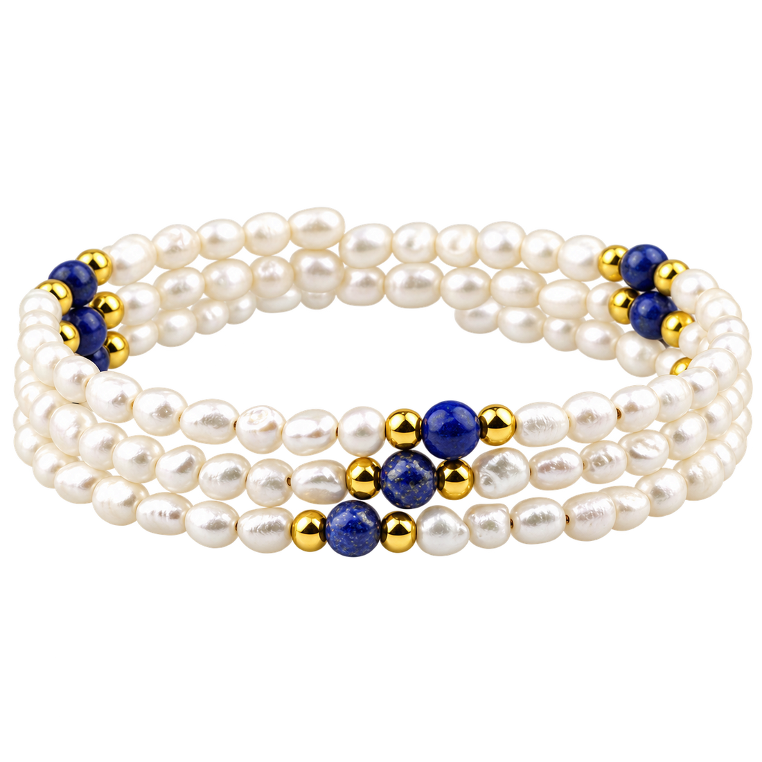 Wit zoetwater parel wikkelarmband met lapis lazuli | Agnes