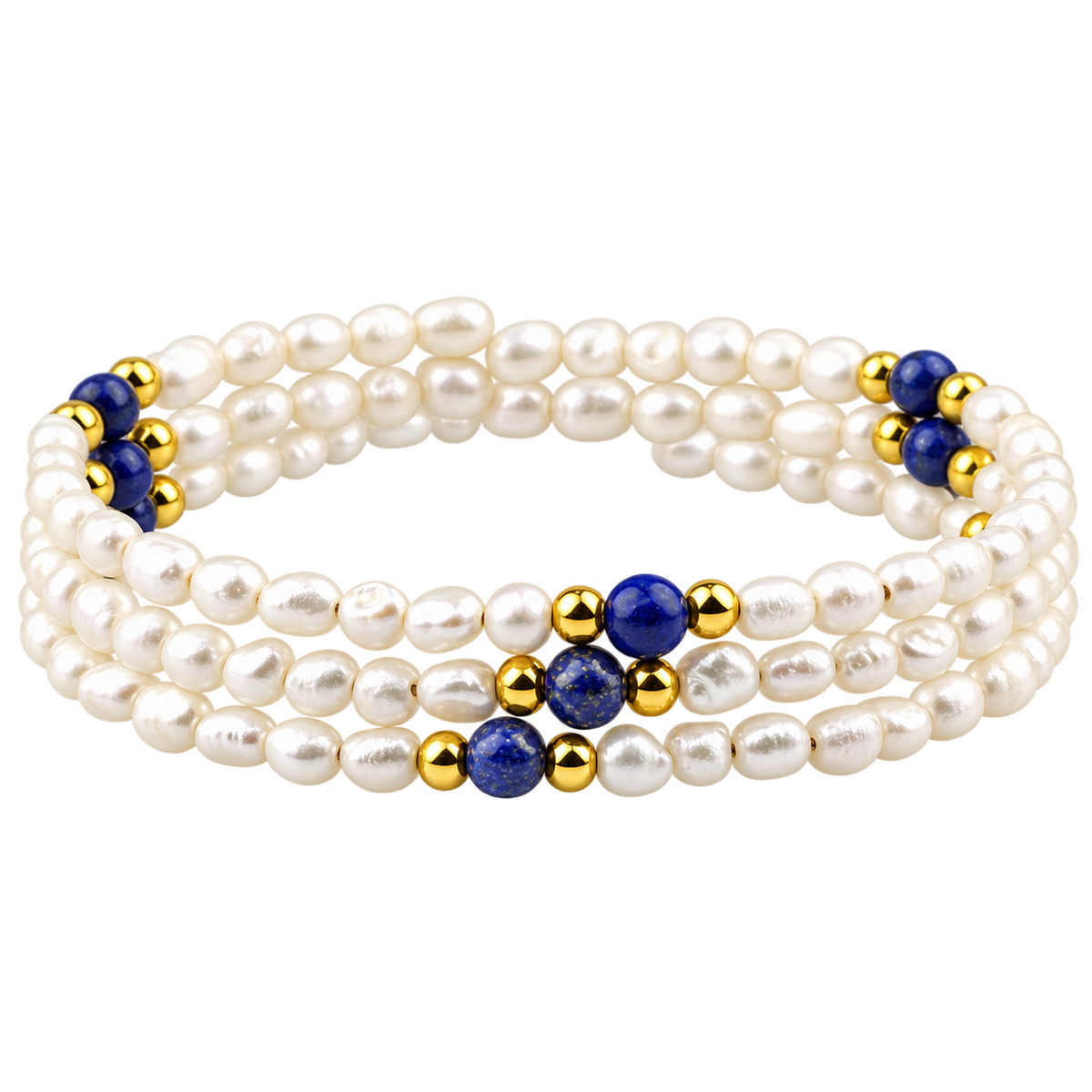 Wit zoetwater parel wikkelarmband met lapis lazuli | Agnes
