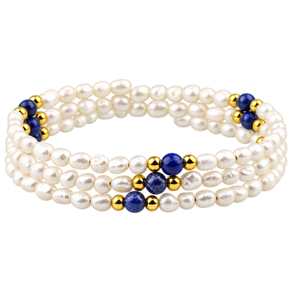 Wit zoetwater parel wikkelarmband met lapis lazuli | Agnes