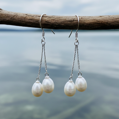 Witte zoetwater parel oorbellen met sterling zilver (925) | Cleo