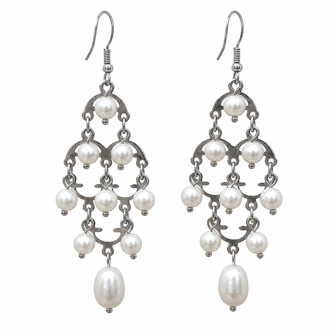 Lange witte zoetwater parel oorbellen met sterling zilver (925) | Gipsy