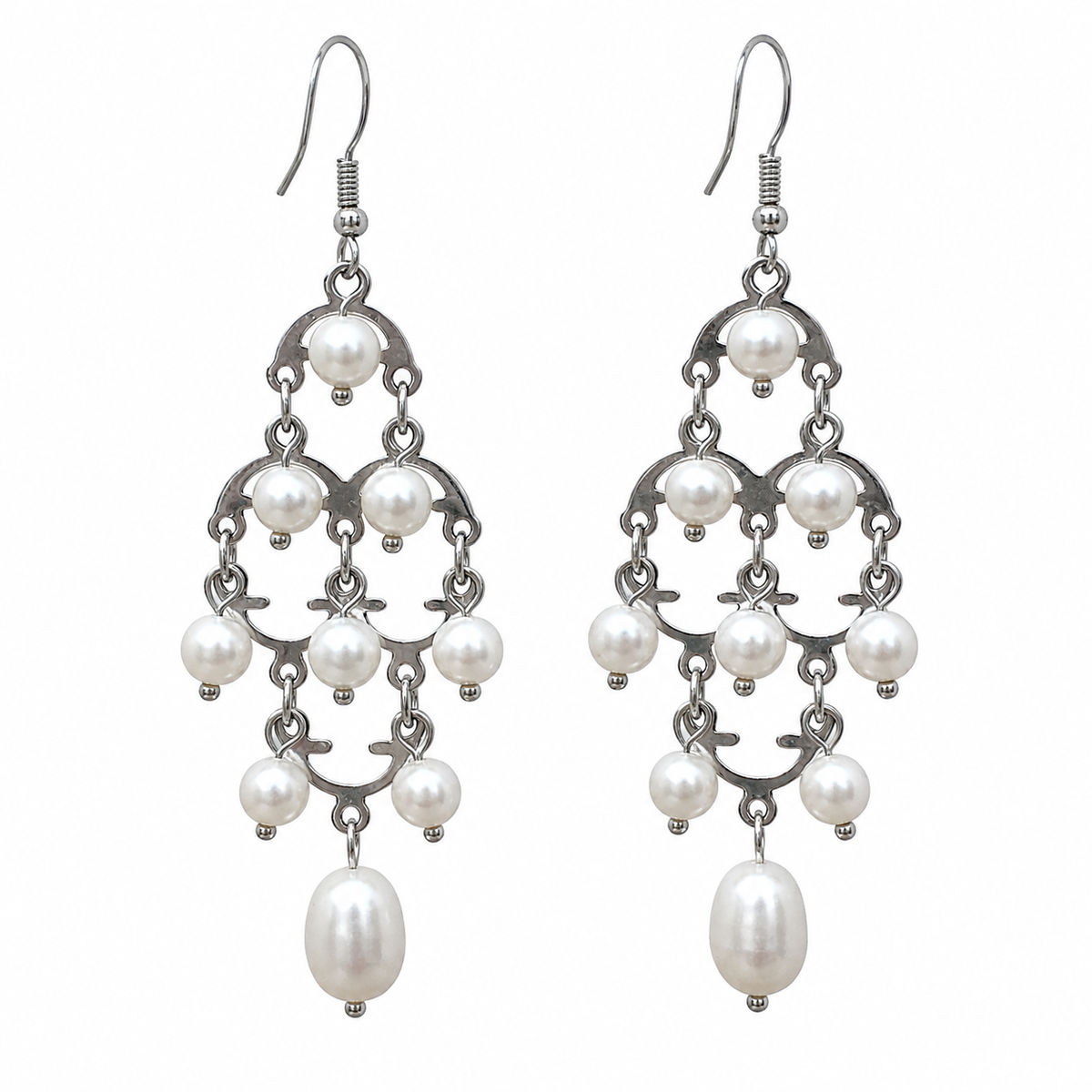 Lange witte zoetwater parel oorbellen met sterling zilver (925) | Gipsy