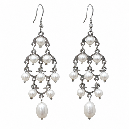 Lange witte zoetwater parel oorbellen met sterling zilver (925) | Gipsy