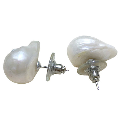Grote witte zoetwater parel oorbellen met sterling zilver (925) zijaanzicht | Big Nucleated White Pearl