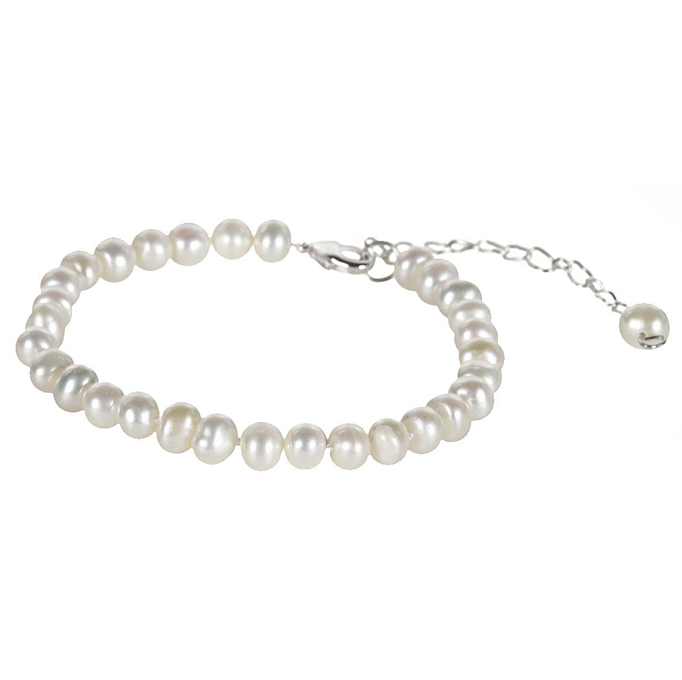 Wit zoetwater parel armband, handgeknoopt en sterling zilver (925) | Bella Small