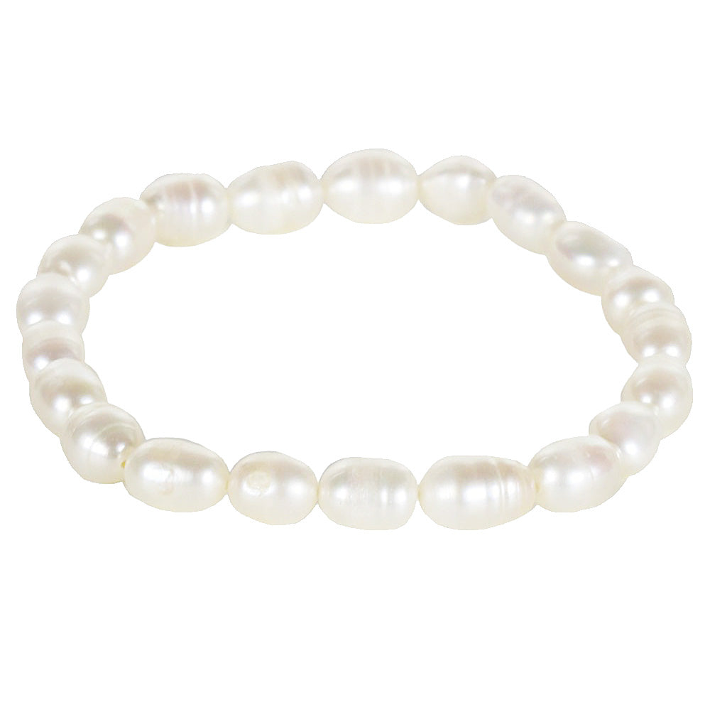 Wit zoetwater parel armband, elastisch | Bella White