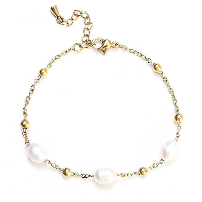 Wit zoetwater parel armband met goud edelstaal | Parel armband Eline Goud