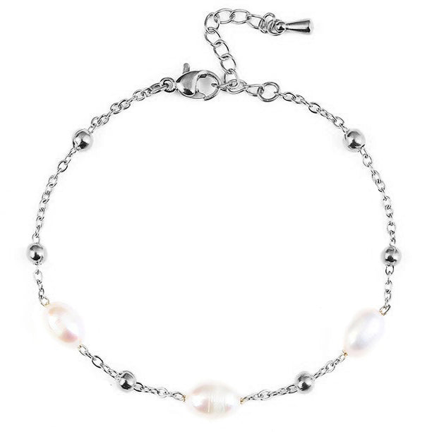 Wit zoetwater parel armband met zilver edelstaal | Parel armband Eline Zilver