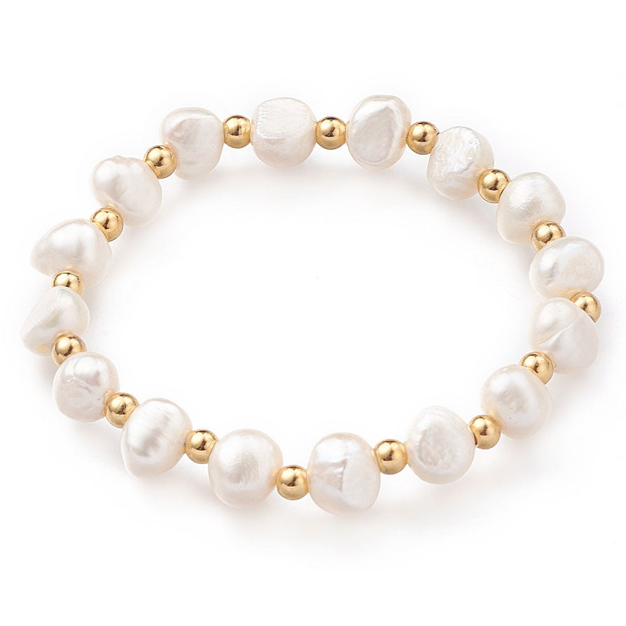 Wit zoetwater parel armband met goud edelstaal | Esra
