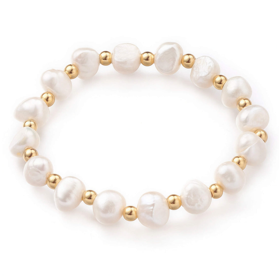 Wit zoetwater parel armband met goud edelstaal | Esra