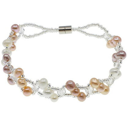 Zoetwater parel armband met witte, zalm en roze parels en magneetslot | Felicia