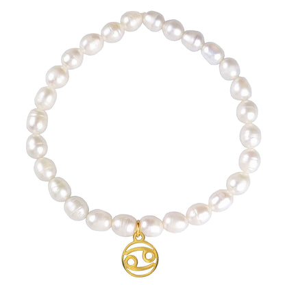 Wit zoetwater parel armband met goud edelstalen bedeltje van sterrenbeeld Kreeft | Gouden Sterrenbeeld Kreeft