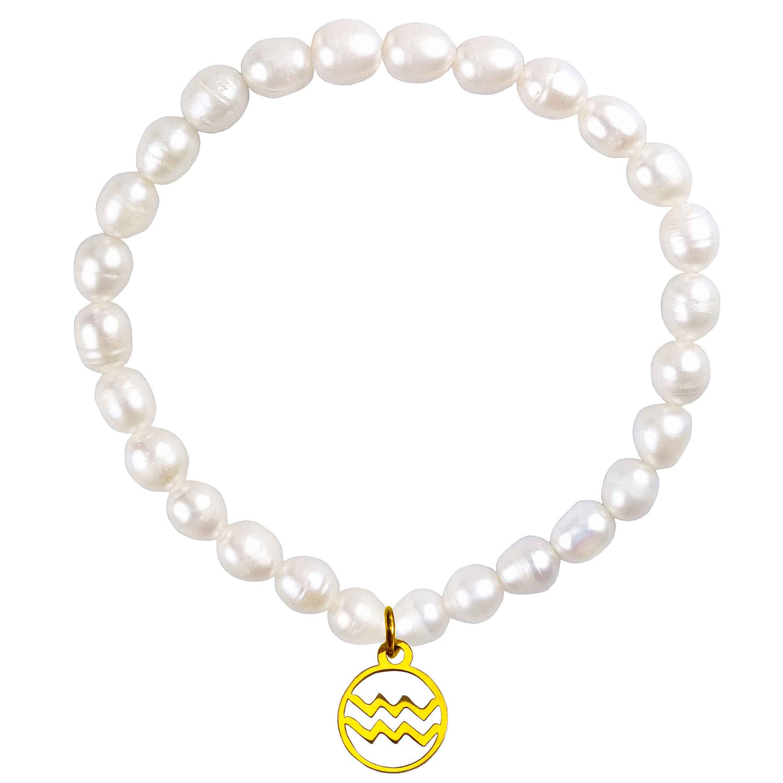 Wit zoetwater parel armband met goud edelstalen symbool van sterrenbeeld Waterman | Parel armband Gouden sterrenbeeld Waterman