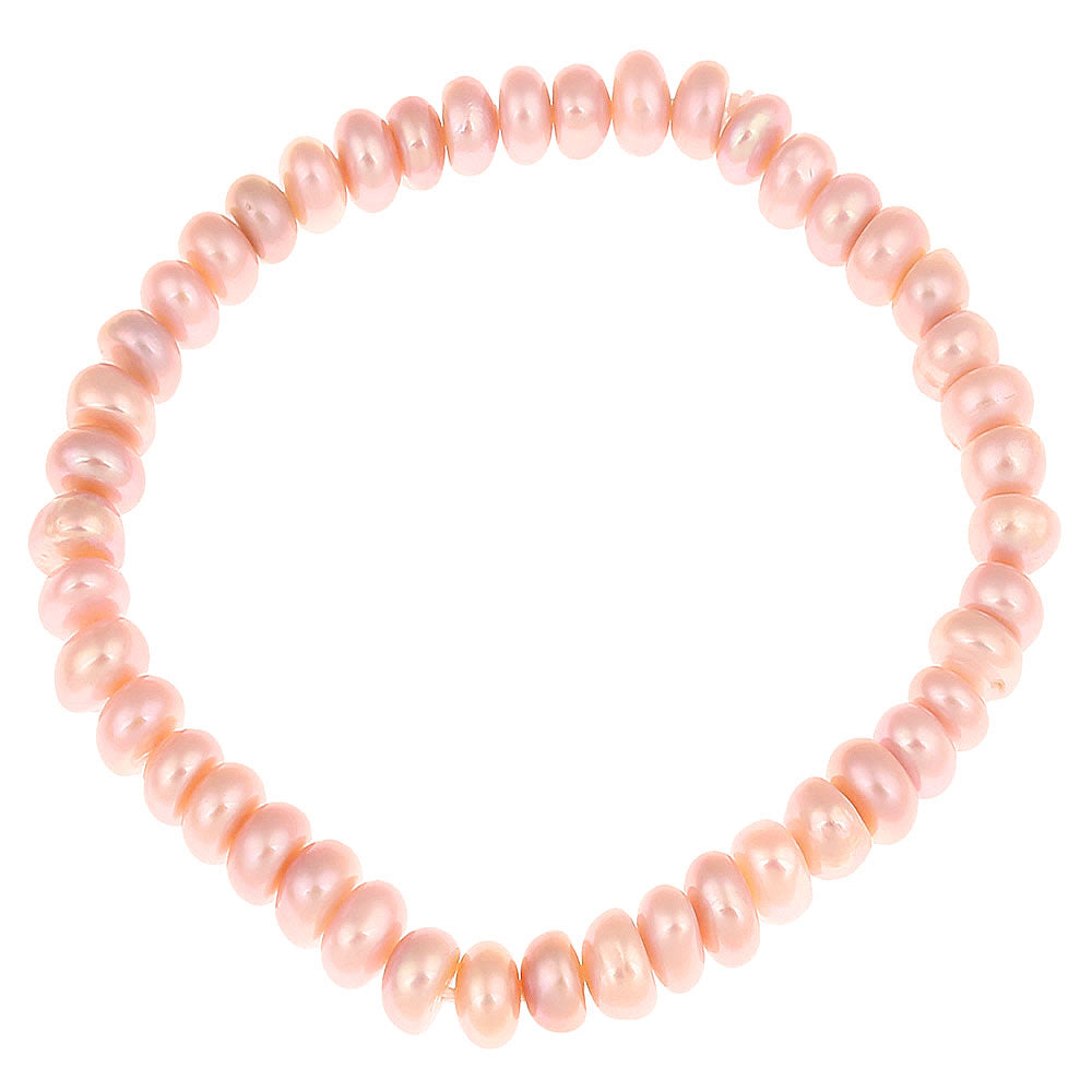 Elastisch zoetwater parel armband met zalm kleurige parels | Little Button Pearl Pink