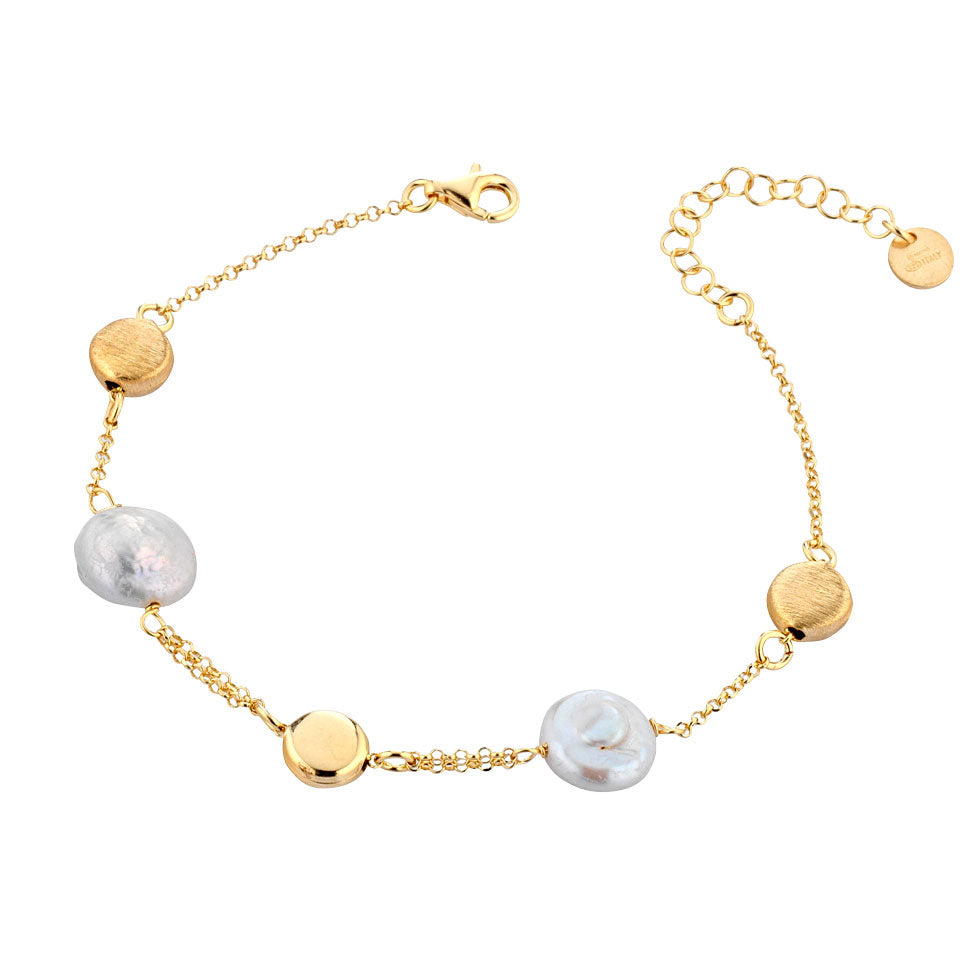 Wit zoetwater parel armband met verguld zilver - Marceline