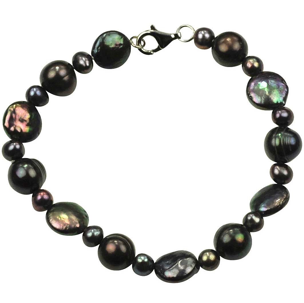 Zoetwater parel armband met groen zwarte parels en sterling zilver (925) | Peacoin