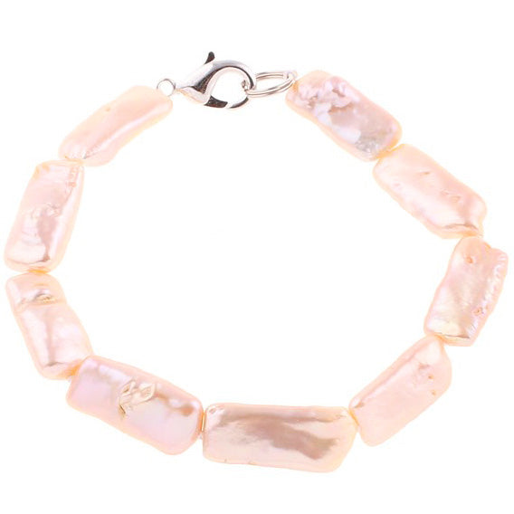 Zoetwater parel armband met zalm kleurige rechthoekige parels en sterling zilver (925) | Pearl Rectangle Peach