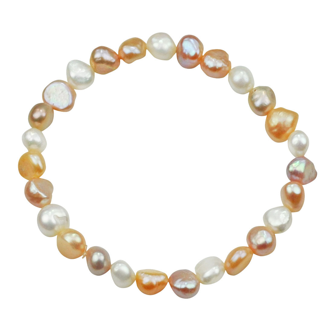 Zoetwater parel armband met witte, zalm en roze parels, elastisch | set Pearl Colors Small