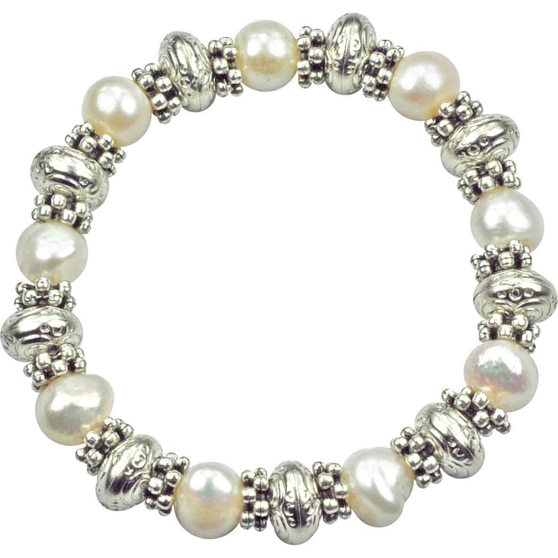 Wit stoer zoetwater parel armband met zilveren tussenringen | Persian Queen