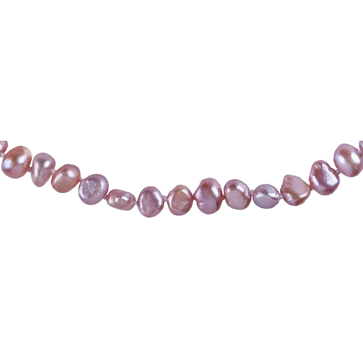 Detail van handgeknoopte roze zoetwater parelketting met sterling zilver (925) | set Rosabel