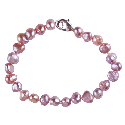 Handgeknoopte roze zoetwater parel armband met sterling zilver (925) | set Rosabel