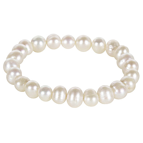 Wit elastisch zoetwater parel armband | Round White