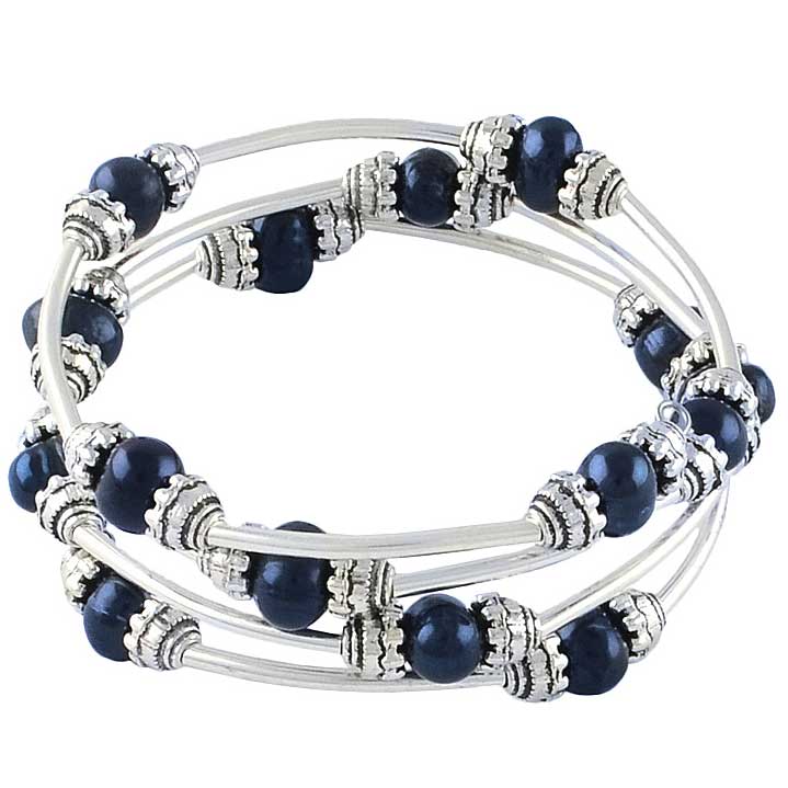 Zoetwater parel wikkel armband met donker blauwe parels | Three Loops Dark Blue Pearl