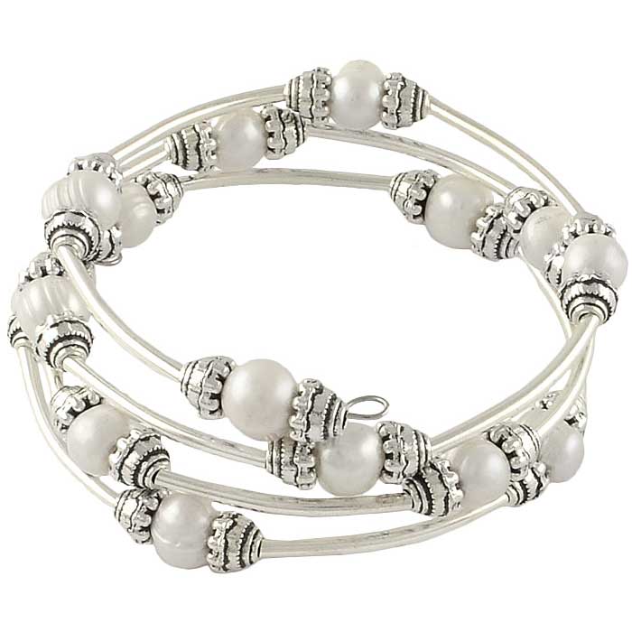 Wit zoetwater parel wikkelarmband | Three Loops White Pearlarmband