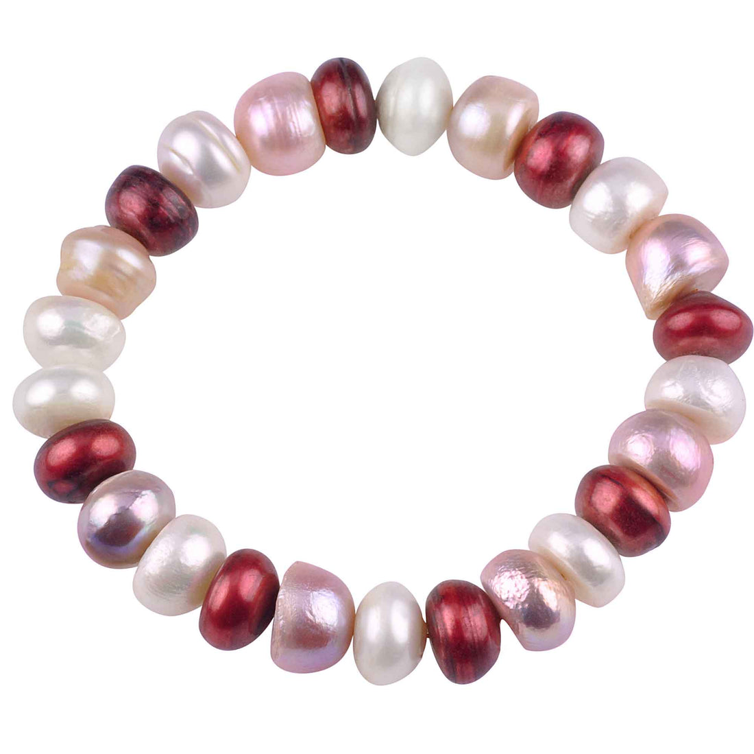 Zoetwater parel armband met witte, roze en rode parels, elastisch | Tri Color Light