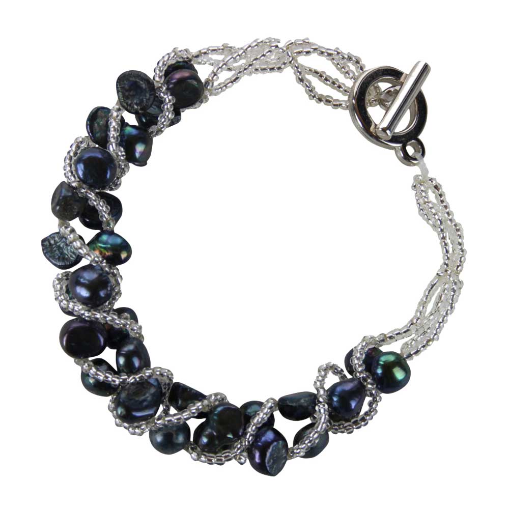 Zoetwater parel armband met zwart blauwe parels | set Veronica