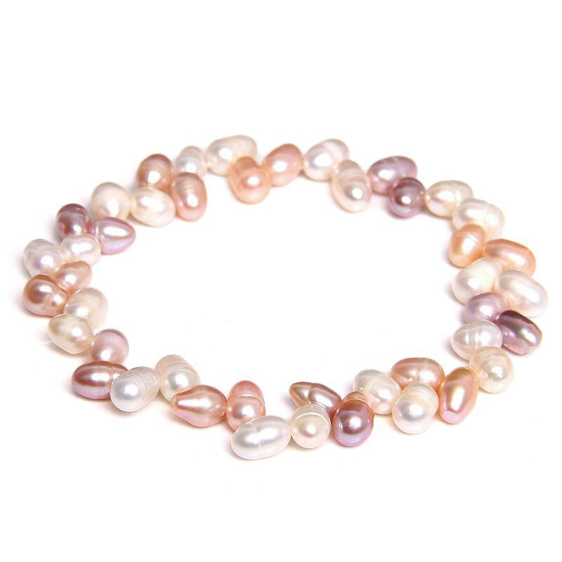 Zoetwater parel armband met witte, zalm en roze parels, elastisch | Vicki